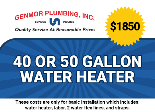 $1850 40 or 50 gallon water heater installation