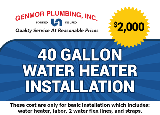 $1350 40 Gallon water heater installation